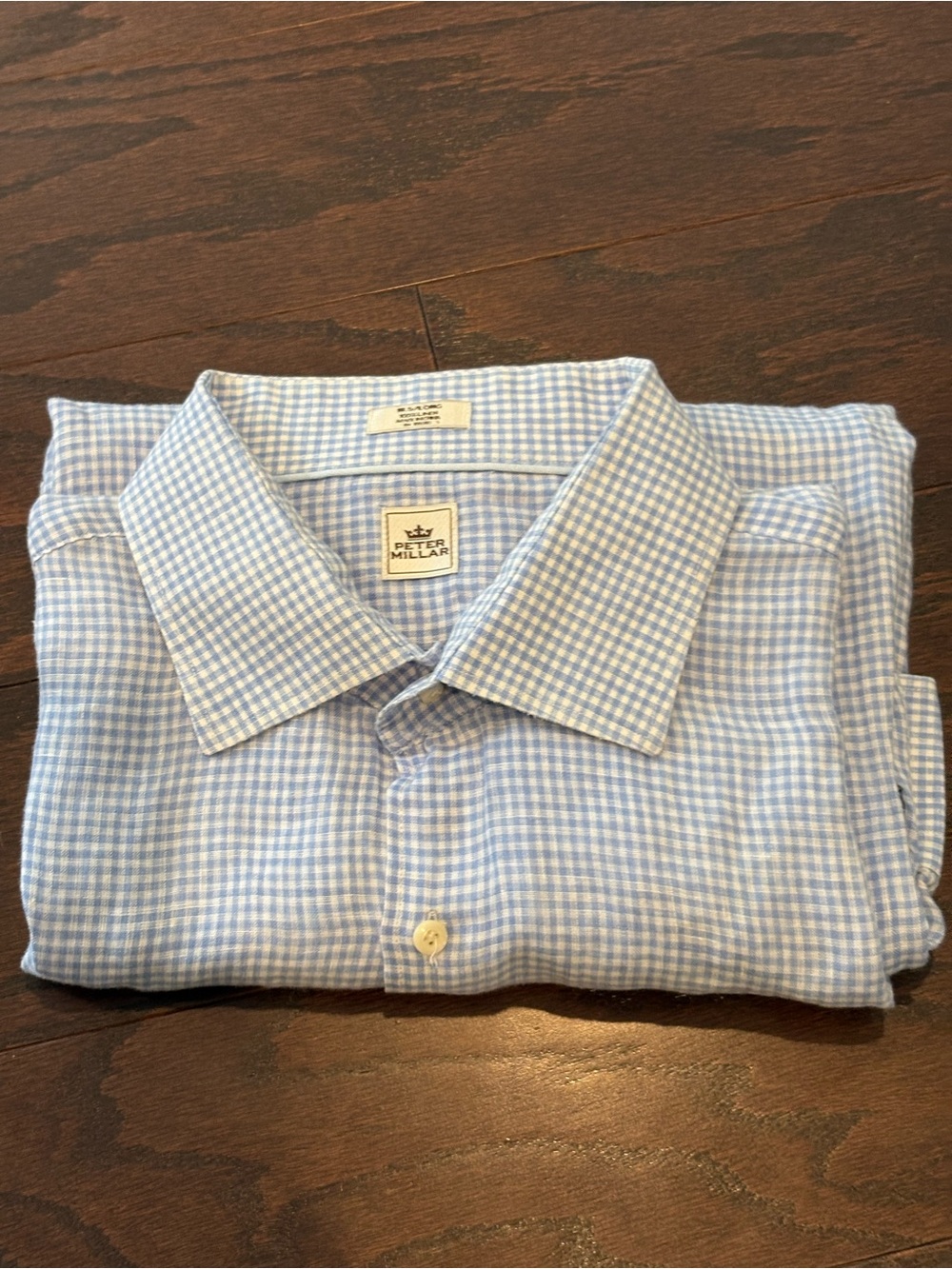 Peter Millar Men's 100% Linen Long Sleeve Button-up Blue Shirt Size 18.5/Long